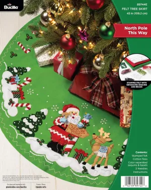 FolkArt, North Pole This Way, Bucilla Felt Applique 43" Tree Skirt Kit, Perfect for DIY Arts and Crafts, 89744E