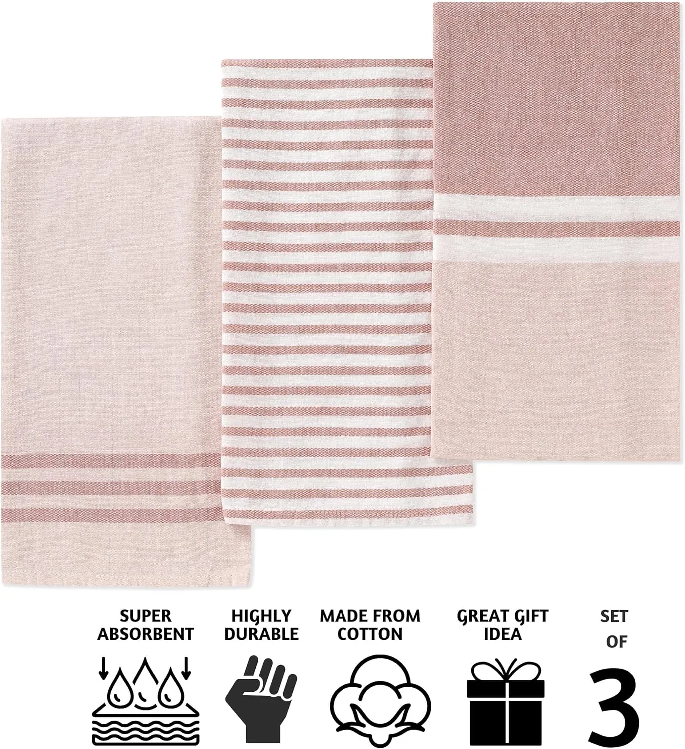Folkulture Pink Kitchen Towels with Hanging Loop, Dish Towels for Kitchen Décor, Kitchen Hand Towels or Tea Towels for Kitchen, Farmhouse or Boho Kitchen Towels, 20" x 28", Set of 3