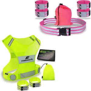 FREEMOVE Reflective Vest; Size XX-Large with 2X Bands & Carry Bag   Reflective Belt with 4X Bands & Carry Bag Pink
