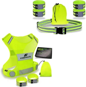 FREEMOVE Reflective Vest; Size XX-Large with 2X Bands & Carry Bag   Reflective Belt with 4X Bands & Carry Bag Yellow