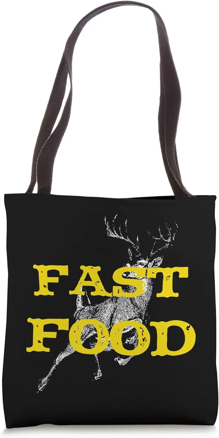 Funny Compound Bow Hunting Gear Fast Food Retro Deer and Arc Tote Bag