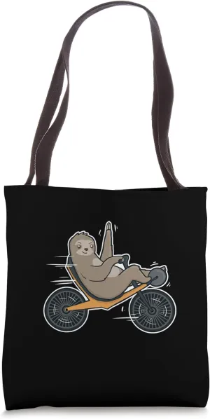 Funny Recumbent Bike Riding Sloth Bent Comfort Cycling Tote Bag