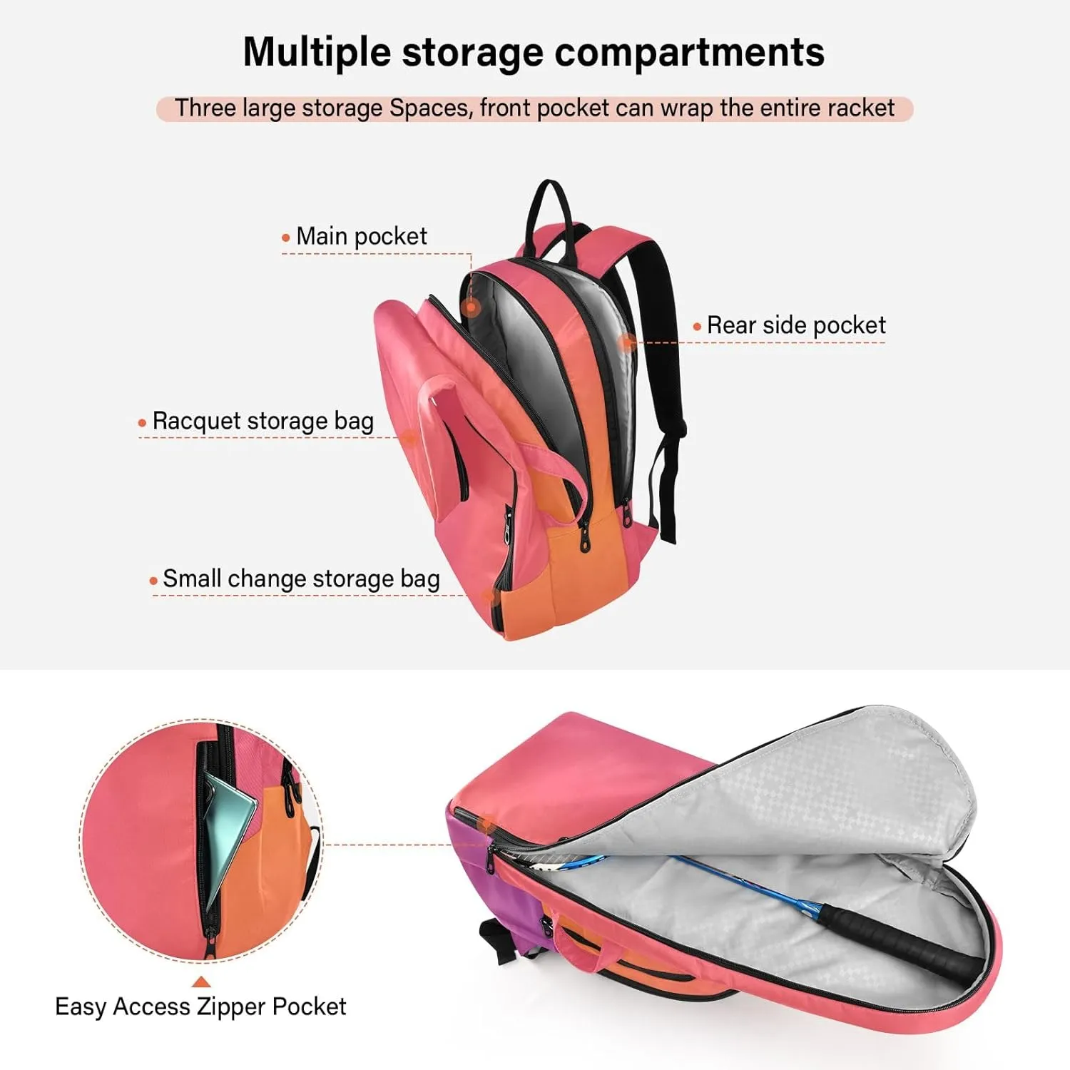 GAIGEO Yellow Amethyst Gradient Ombre Racket Bag, Multilayer Design Tennis Ball Bag, Sports and Daily Use