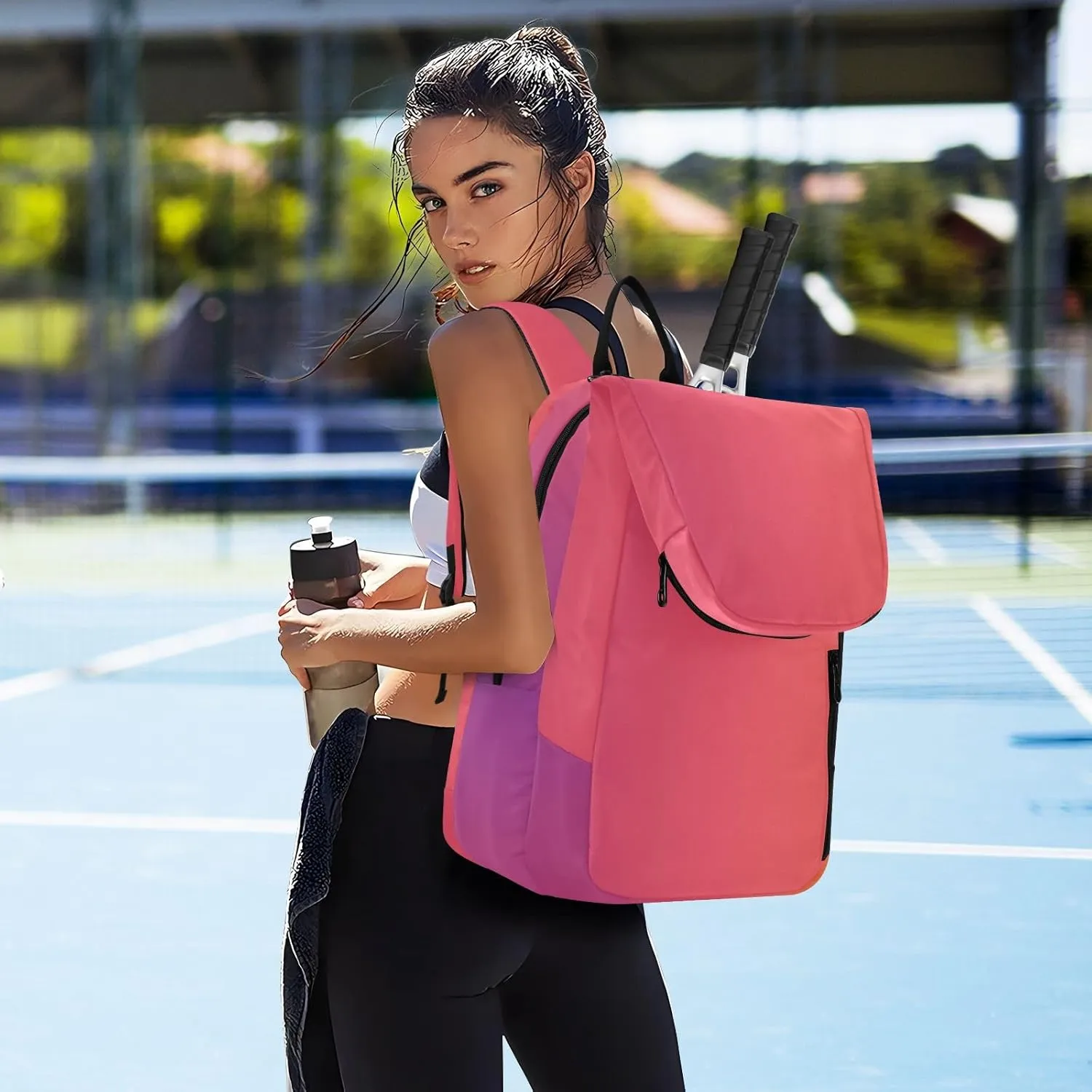 GAIGEO Yellow Amethyst Gradient Ombre Racket Bag, Multilayer Design Tennis Ball Bag, Sports and Daily Use
