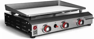 Gas One Flat Top Grill with 3 Burners Auto Ignition Propane Portable Stainless Steel Tabletop Grill with Pre Season Griddle Convenient Drip Tray Ideal for RV, Camping
