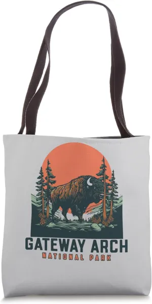 Gateway Arch National Park Bison Buffalo Vintage Outdoor Hik Tote Bag