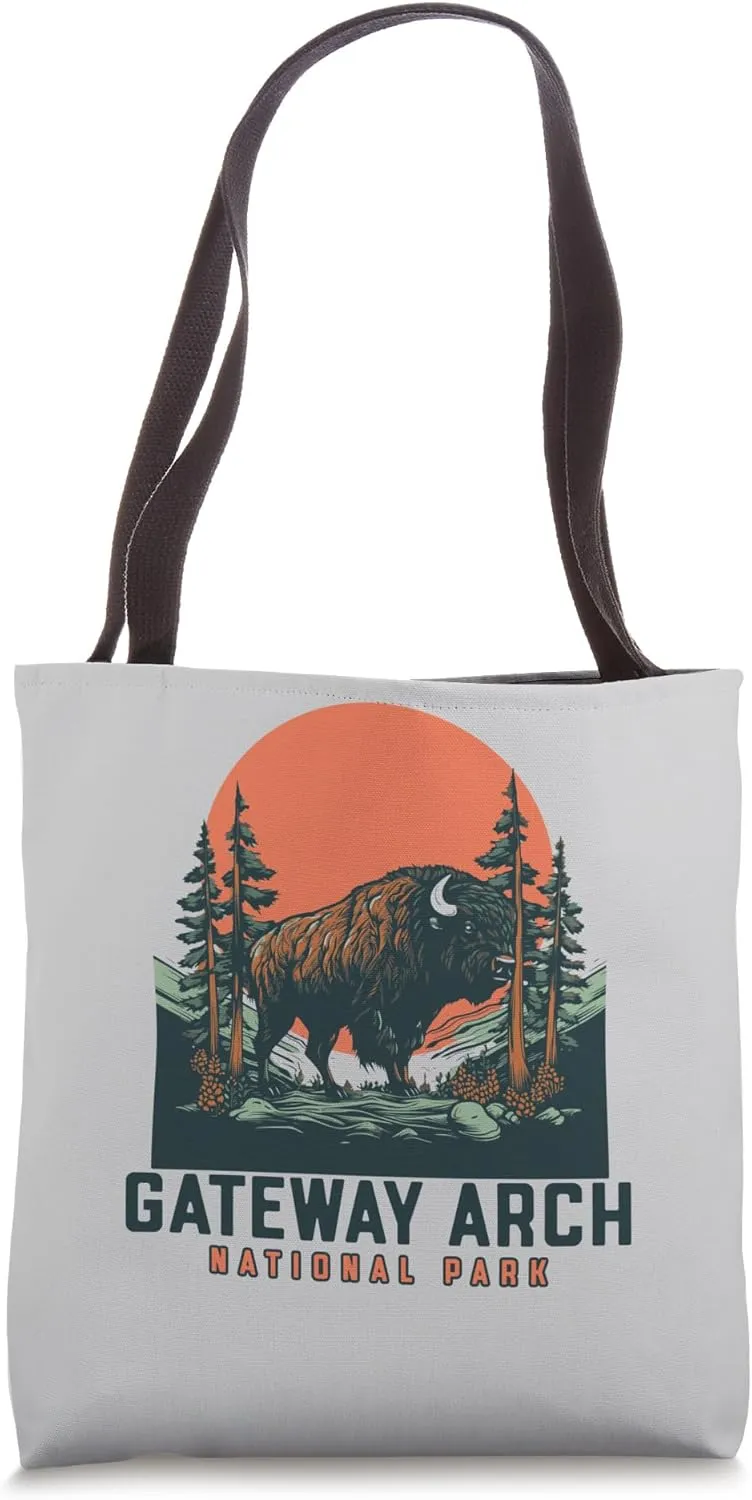 Gateway Arch National Park Bison Buffalo Vintage Outdoor Hik Tote Bag