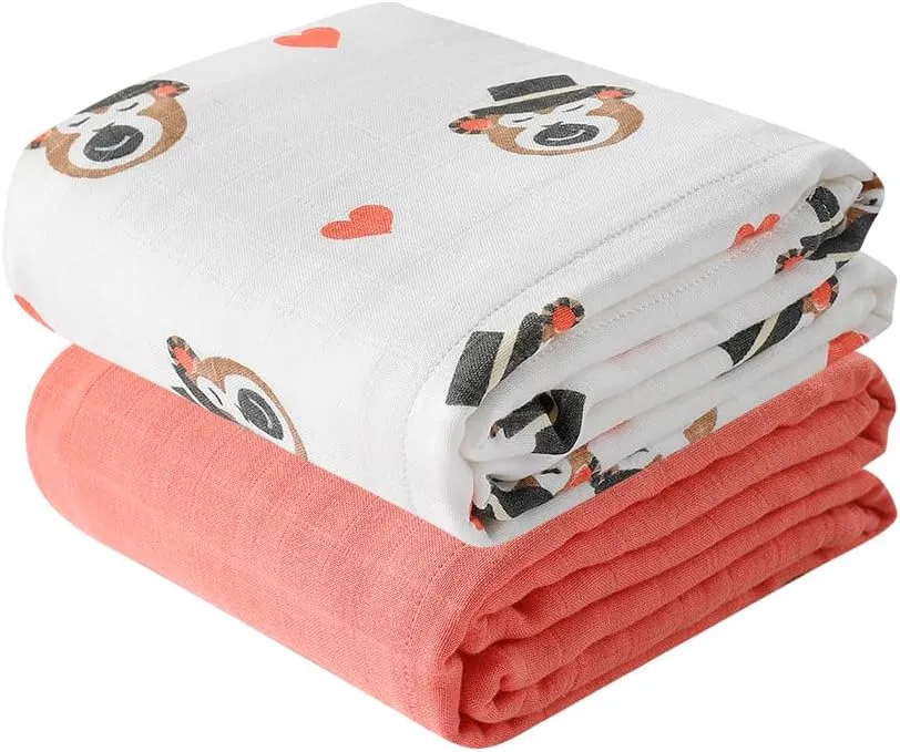 gb Madagascar Cotton Blend 4-Layer Baby Swaddle Blanket Wrap Set – 110x110cm, Pack of 2, Newborn Swaddle, Baby Sleeping Sack, Muslin Baby Blanket, Red and White