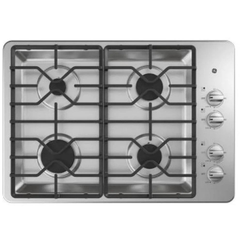 GE 30" W Gas Cooktop with 4-Burners Including Power Burners in Stainless Steel (JGP3030DLBB)