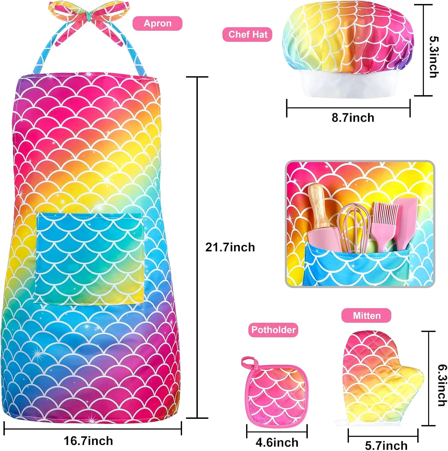 GIFTINBOX Kids Cooking and Baking Set, 54 PCS Complete Kit with Apron and Chef Hat, Real Kids Cooking Utensils and Kitchen Accessories for Junior Chef, Ultimate Kids Baking Gift for Girls Boys
