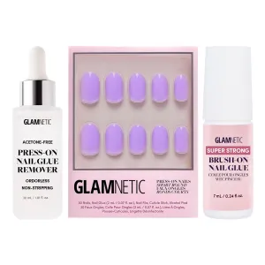 Glamnetic Press-On Nails - Lilac | Opaque Light Pastel Purple Round Nails | 12 Sizes - 30 Nail Kit with Glue and Remover
