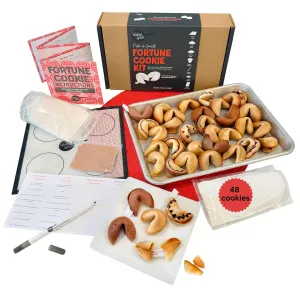 Global Grub DIY Fortune Cookie Kit | Makes 48 | Includes Flour, Sugar, Cocoa Powder, Baking Mat, Paper Fortunes, Edible Ink Pen, Detailed Instructions