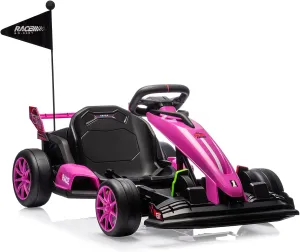 Go Kart Electric Drift Kart Car with Adjustable Seat, 24V Outdoor Ride On Toy with Variable Speed Mode, Crazy Cart for Kids 6  Years Old, High-Speed Racing and Immersive Gaming Combo for Big Kids