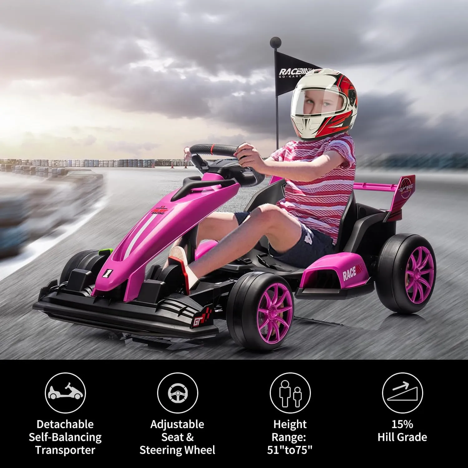 Go Kart Electric Drift Kart Car with Adjustable Seat, 24V Outdoor Ride On Toy with Variable Speed Mode, Crazy Cart for Kids 6  Years Old, High-Speed Racing and Immersive Gaming Combo for Big Kids