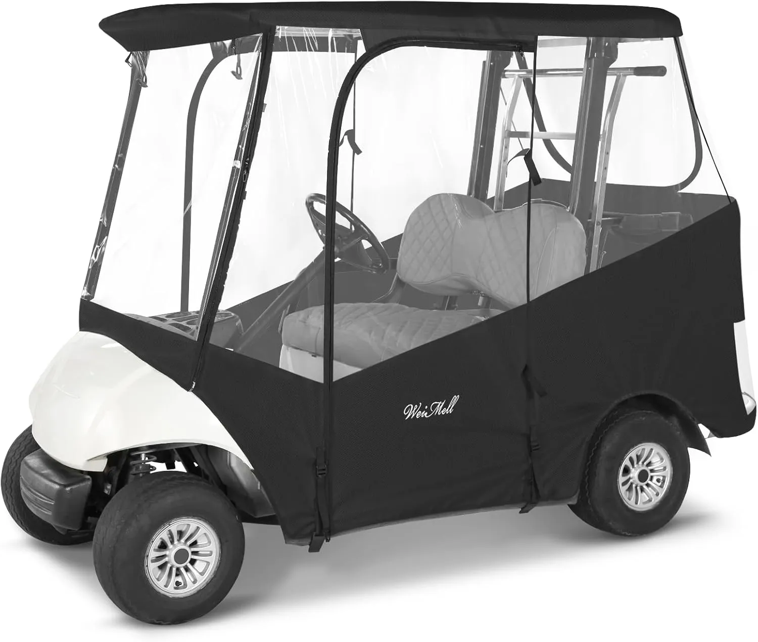 Golf Cart Enclosure 2 Passenger for Yamaha G29 Drive Enclosure Waterproof Windproof Driving Rain Cover Fit 2-Seater Short Roof with 4-Sided Clear Windows Mirror Openings Roll-up Zipper Door Black