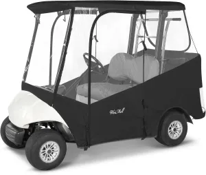 Golf Cart Enclosure 2 Passenger for Yamaha G29 Drive Enclosure Waterproof Windproof Driving Rain Cover Fit 2-Seater Short Roof with 4-Sided Clear Windows Mirror Openings Roll-up Zipper Door Black