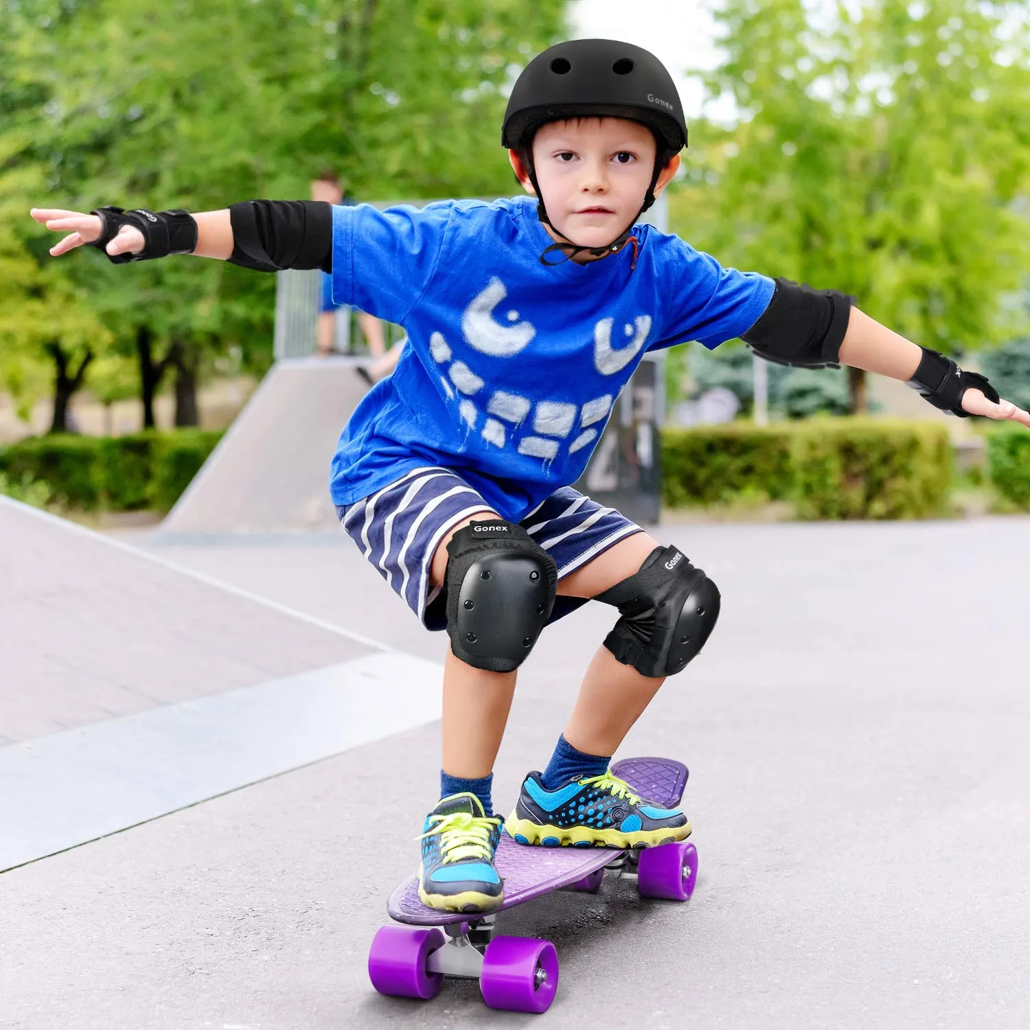 Gonex Knee Pads Elbow Pads with Wrist Guards, Kids Youth Adult Skateboard Skate Pads 3 in 1 Protective Gear Set for Skateboarding Skating Roller Skating Scooter Cycling Biking Bicycle, Black L