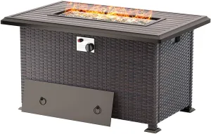 Gotland Outdoor Propane Fire Pit Table 43.3 Inch Gas Fire Pits, 50,000 BTU Firepits Auto-Ignition ETL Certification Bonfire Set Fire Pit Table w/Burner Lid & Glass Wind Guard and Waterproof Cover