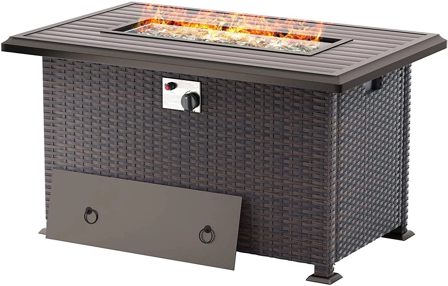 Gotland Outdoor Propane Fire Pit Table 43.3 Inch Gas Fire Pits, 50,000 BTU Firepits Auto-Ignition ETL Certification Bonfire Set Fire Pit Table w/Burner Lid & Glass Wind Guard and Waterproof Cover