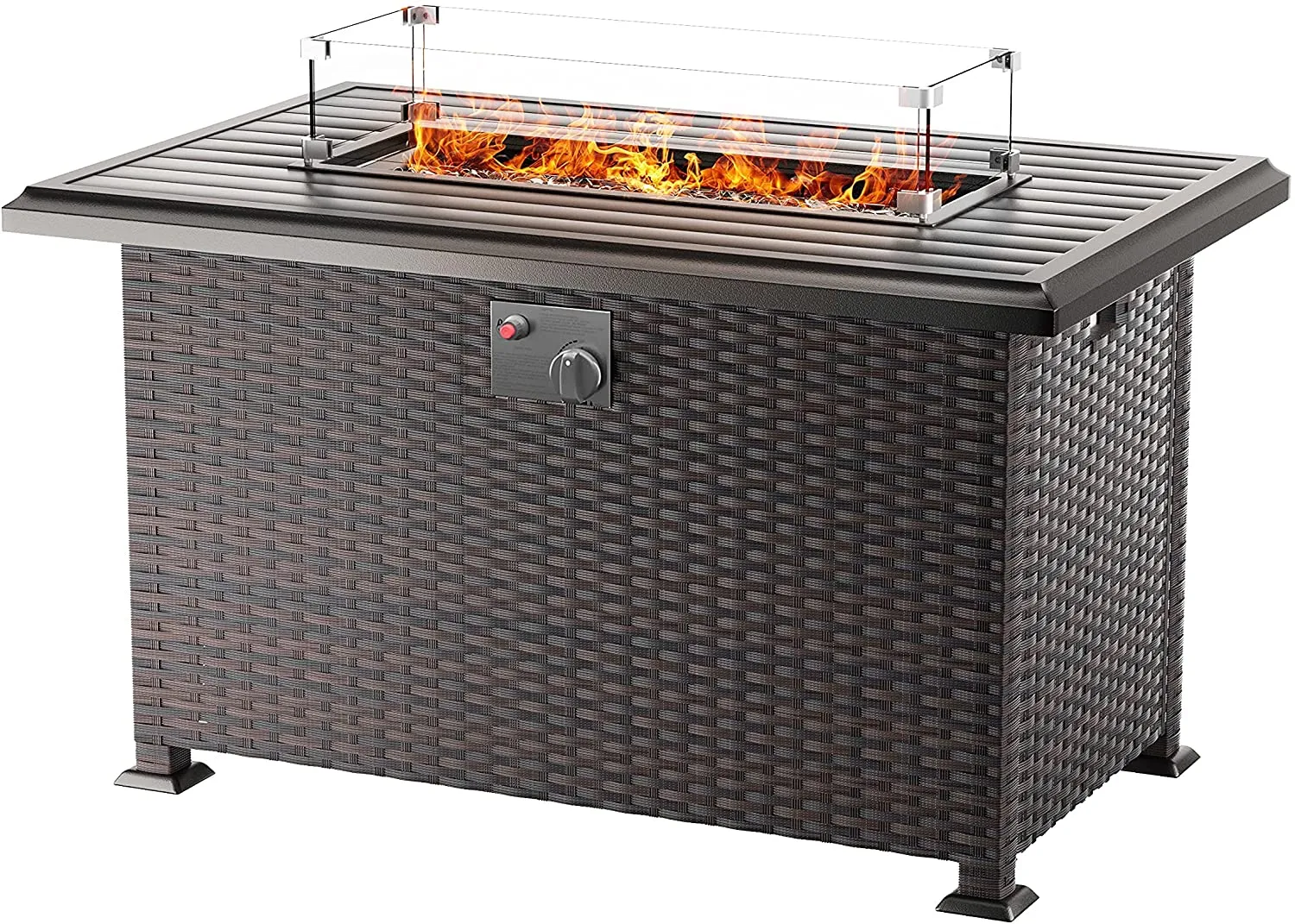 Gotland Outdoor Propane Fire Pit Table 43.3 Inch Gas Fire Pits, 50,000 BTU Firepits Auto-Ignition ETL Certification Bonfire Set Fire Pit Table w/Burner Lid & Glass Wind Guard and Waterproof Cover