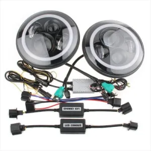 GQ PATROL 7 inch LED headlight x 2 new projector lens high output DRL Halo ALL THE CANBUS WIRING NOW BUILT IN. YELLOW SPADE IS INDICATOR REQUIRES CONNECTION TO EXISTING INDICATORS IF YOU WANT THEM TO INDICATOR