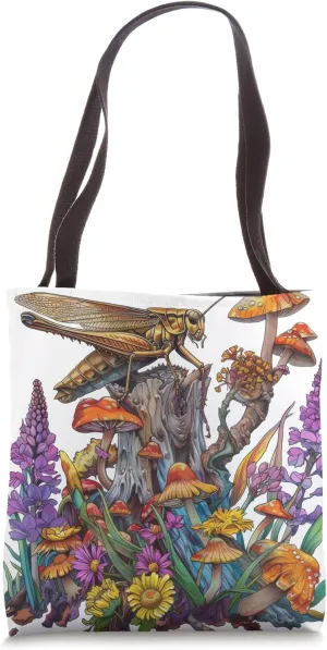 Grasshopper drawing with Flowers Tote Bag