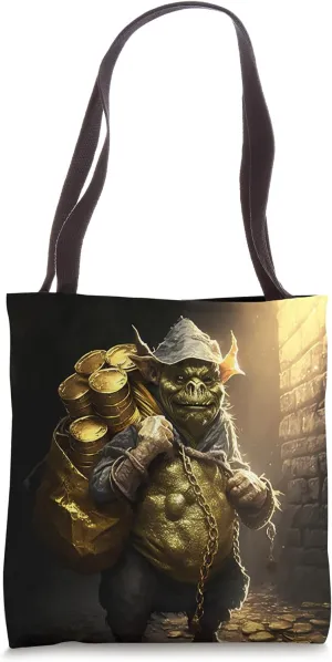 Greedy Street Goblin With Sack of Coins Money Halloween Art Tote Bag