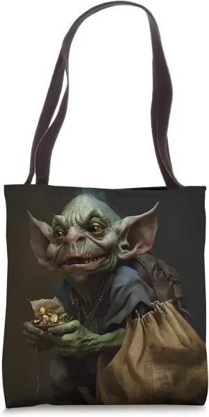 Greedy Street Goblin With Sack of Coins Money Halloween Art Tote Bag