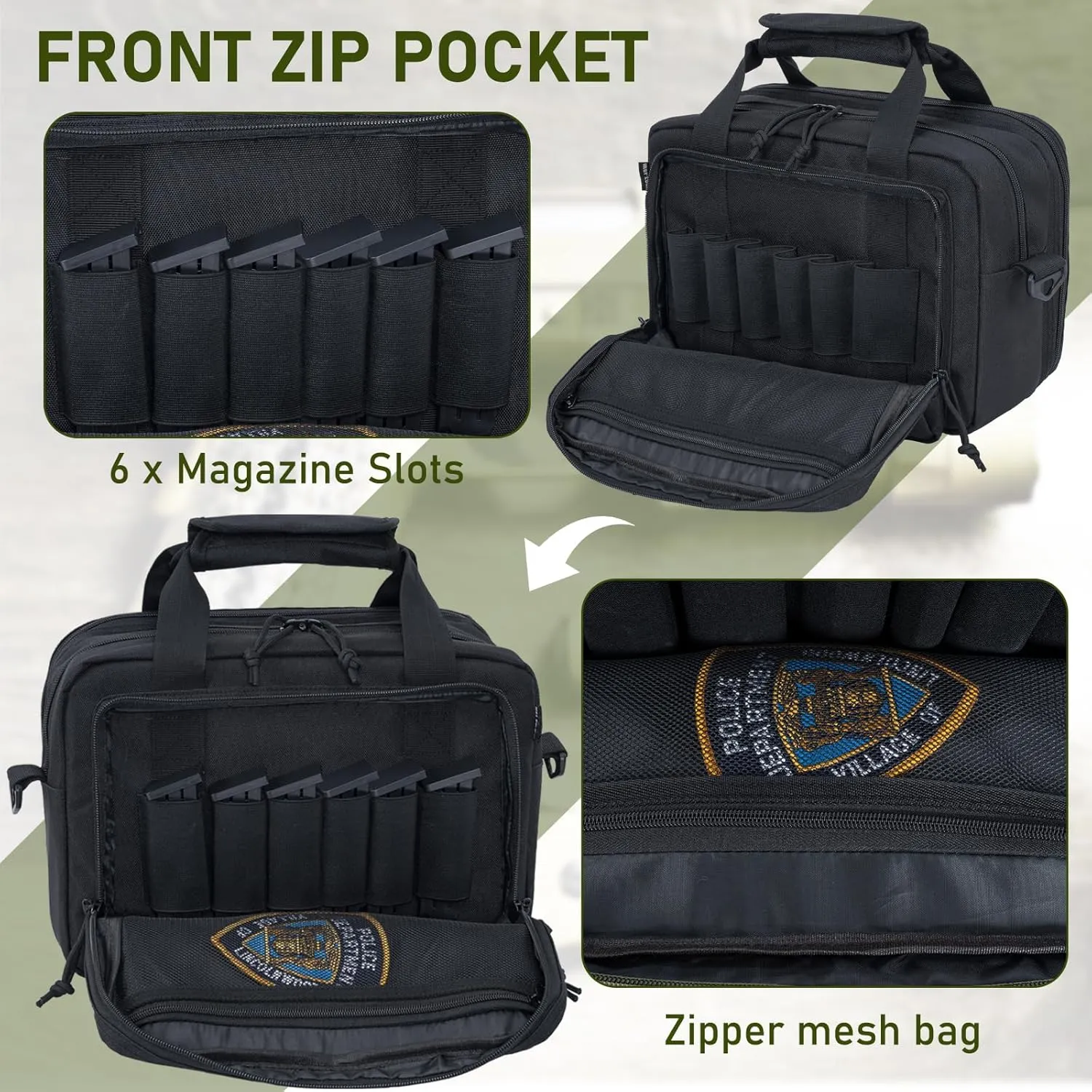 Gun Range Bag, Tactical 2 Pistol Bag for Handguns and Ammo, Firearm Shooting Case with Multi-Pockets, Duffle Bag for Shooting & Outdoor Hunting