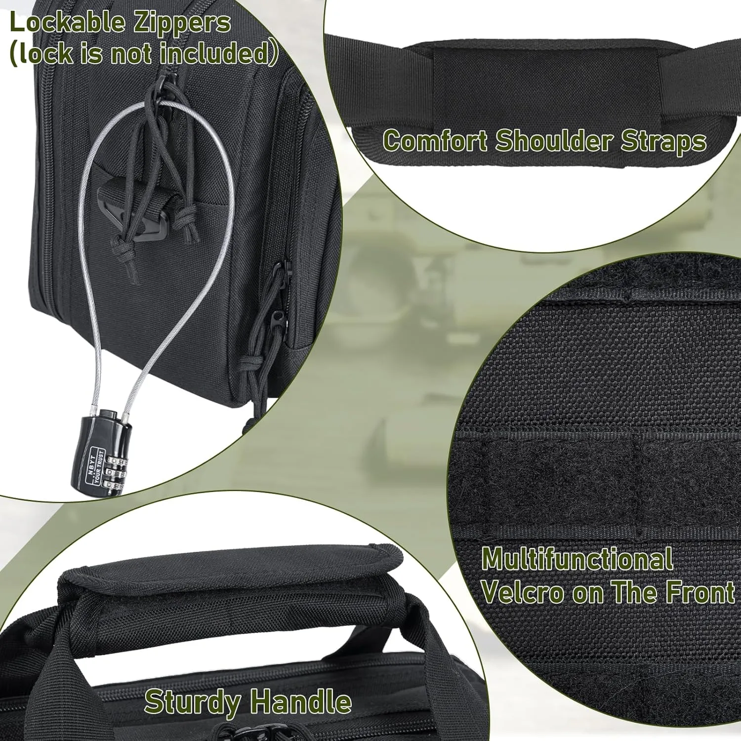 Gun Range Bag, Tactical 2 Pistol Bag for Handguns and Ammo, Firearm Shooting Case with Multi-Pockets, Duffle Bag for Shooting & Outdoor Hunting