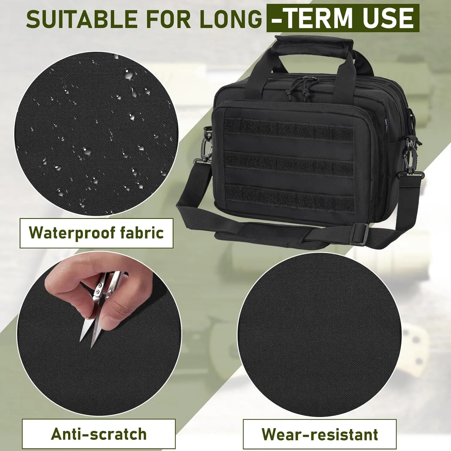 Gun Range Bag, Tactical 2 Pistol Bag for Handguns and Ammo, Firearm Shooting Case with Multi-Pockets, Duffle Bag for Shooting & Outdoor Hunting