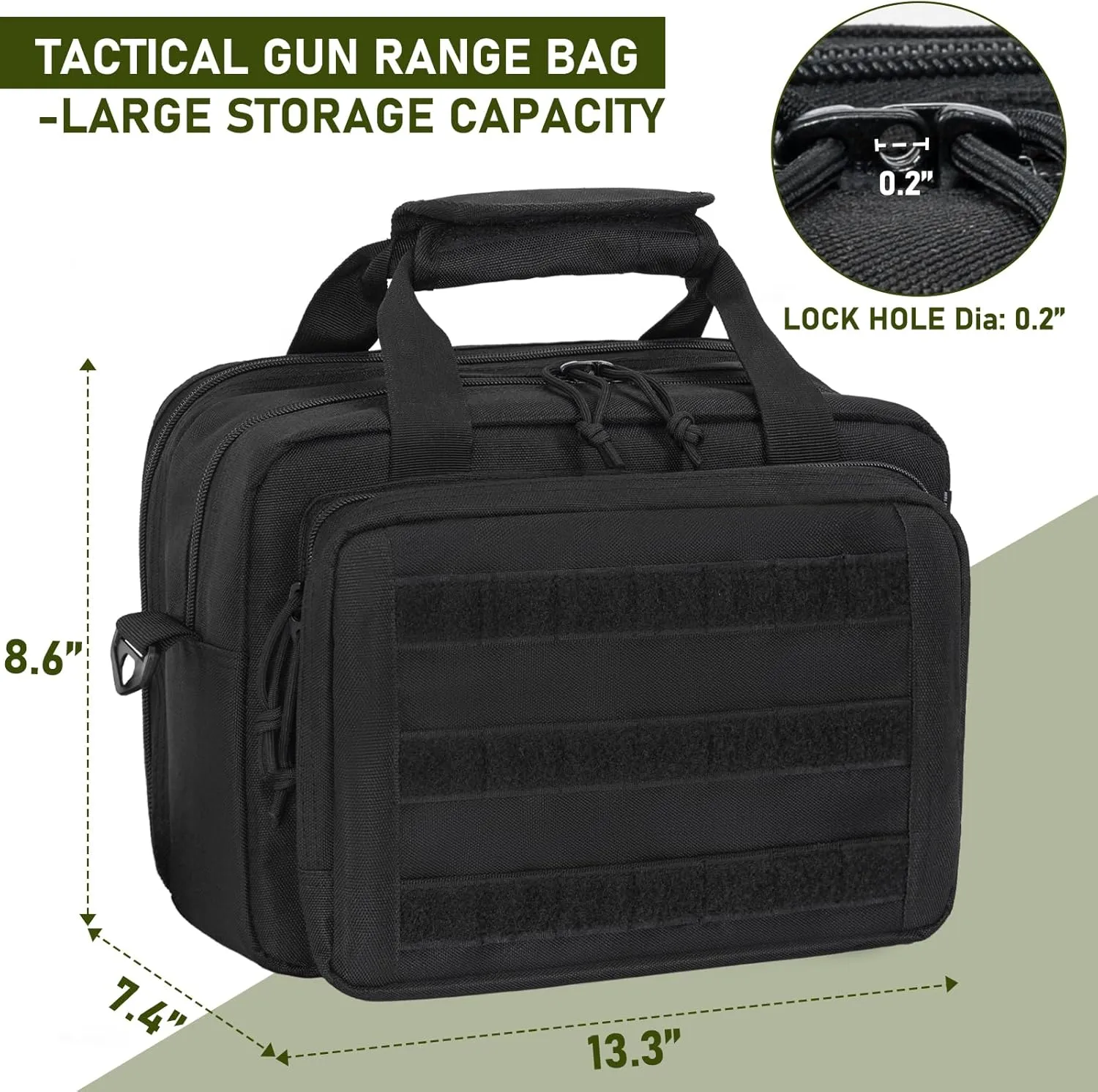 Gun Range Bag, Tactical 2 Pistol Bag for Handguns and Ammo, Firearm Shooting Case with Multi-Pockets, Duffle Bag for Shooting & Outdoor Hunting