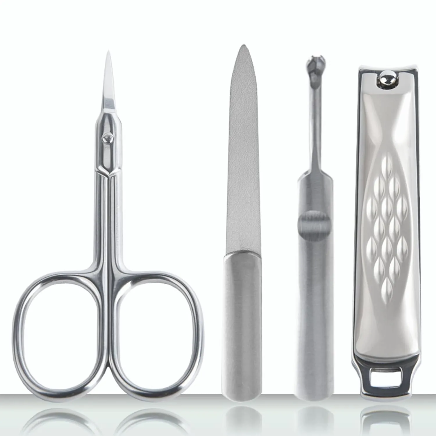 Guowall 4pcs Nail Clipper File Multipurpose Scissors Cuticle Removal Fork Manicure Set Personal Beauty Care Tools Manicure Set with Metal Storage Box