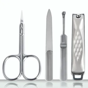 Guowall 4pcs Nail Clipper File Multipurpose Scissors Cuticle Removal Fork Manicure Set Personal Beauty Care Tools Manicure Set with Metal Storage Box