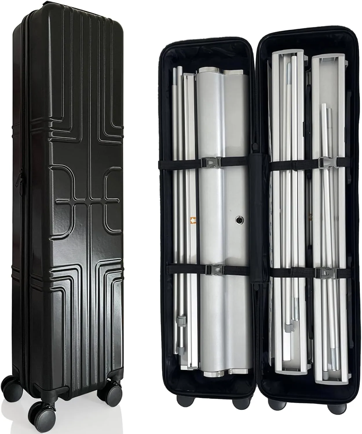 Hard Plastic Carrying Case with 4 Spinner silent wheels，for Roll Up Banner Stand or Backdrop Booth Frame Travel Bag (Internal Size:39" L x 10" W x8 H)