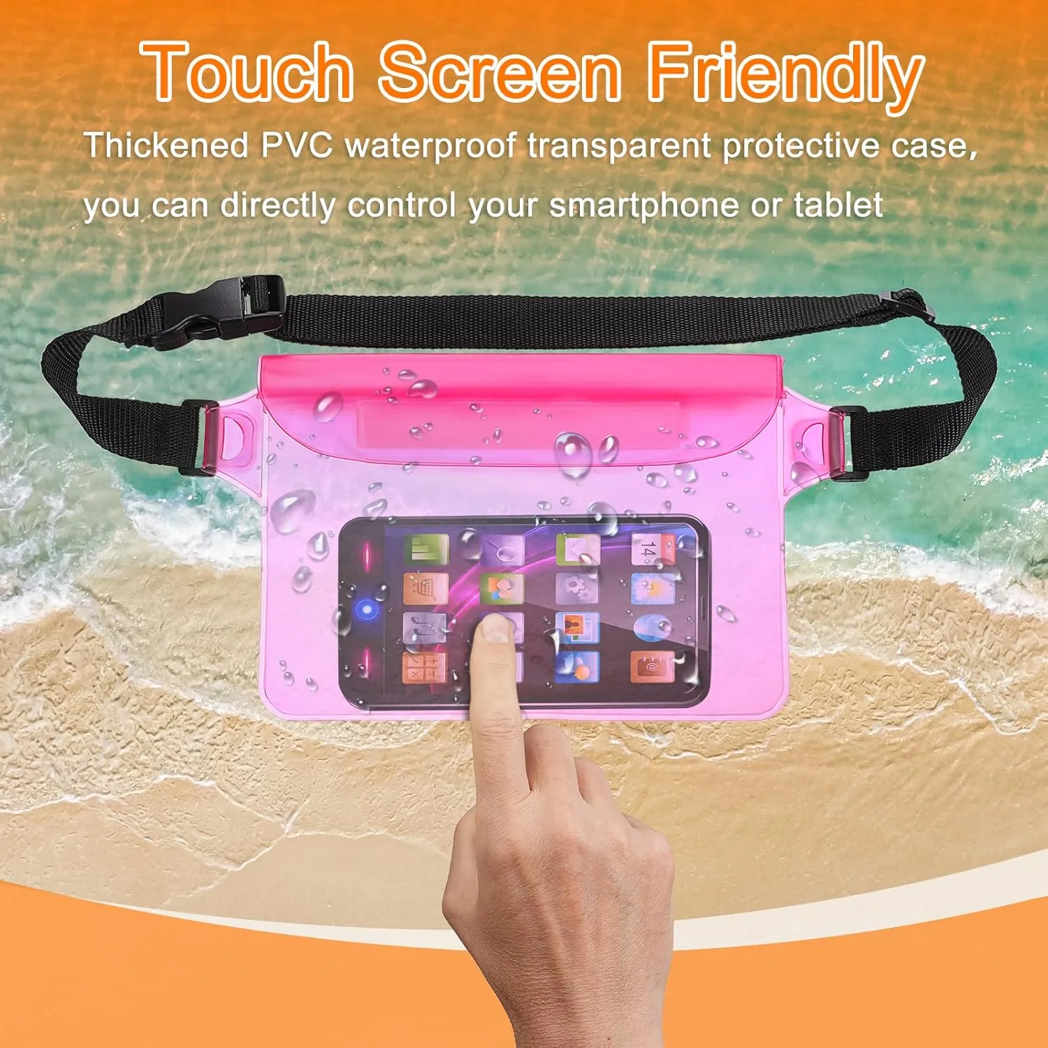 HARFINGTON 2pcs Waterproof Pouch Waterproof Fanny Pack Floating Waterproof Bag with Adjustable Waist Strap for Travel Beach Swimming Kayaking Boating Pool Accessories, Clear Blue Clear White