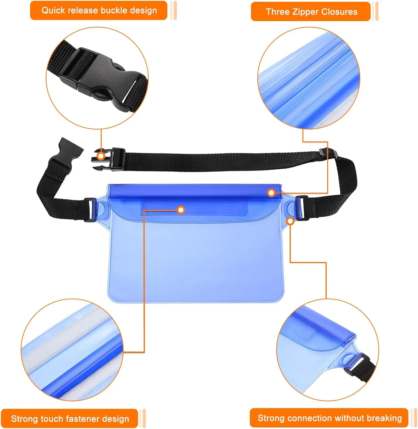 HARFINGTON 2pcs Waterproof Pouch Waterproof Fanny Pack Floating Waterproof Bag with Adjustable Waist Strap for Travel Beach Swimming Kayaking Boating Pool Accessories, Clear Blue Clear White