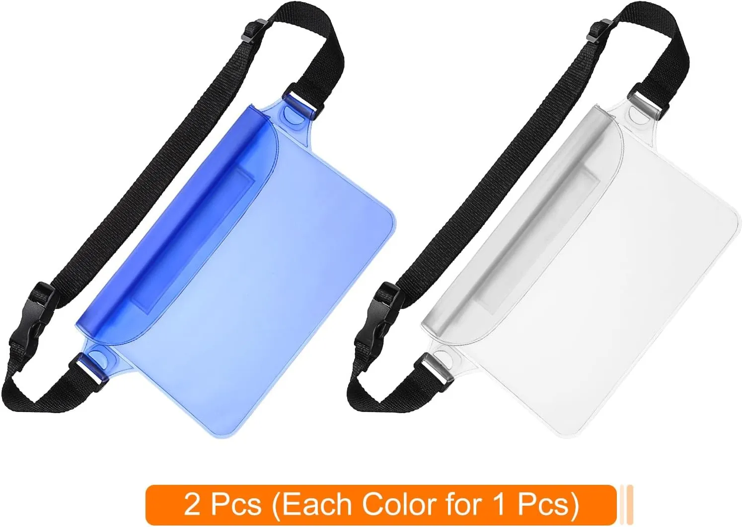 HARFINGTON 2pcs Waterproof Pouch Waterproof Fanny Pack Floating Waterproof Bag with Adjustable Waist Strap for Travel Beach Swimming Kayaking Boating Pool Accessories, Clear Blue Clear White