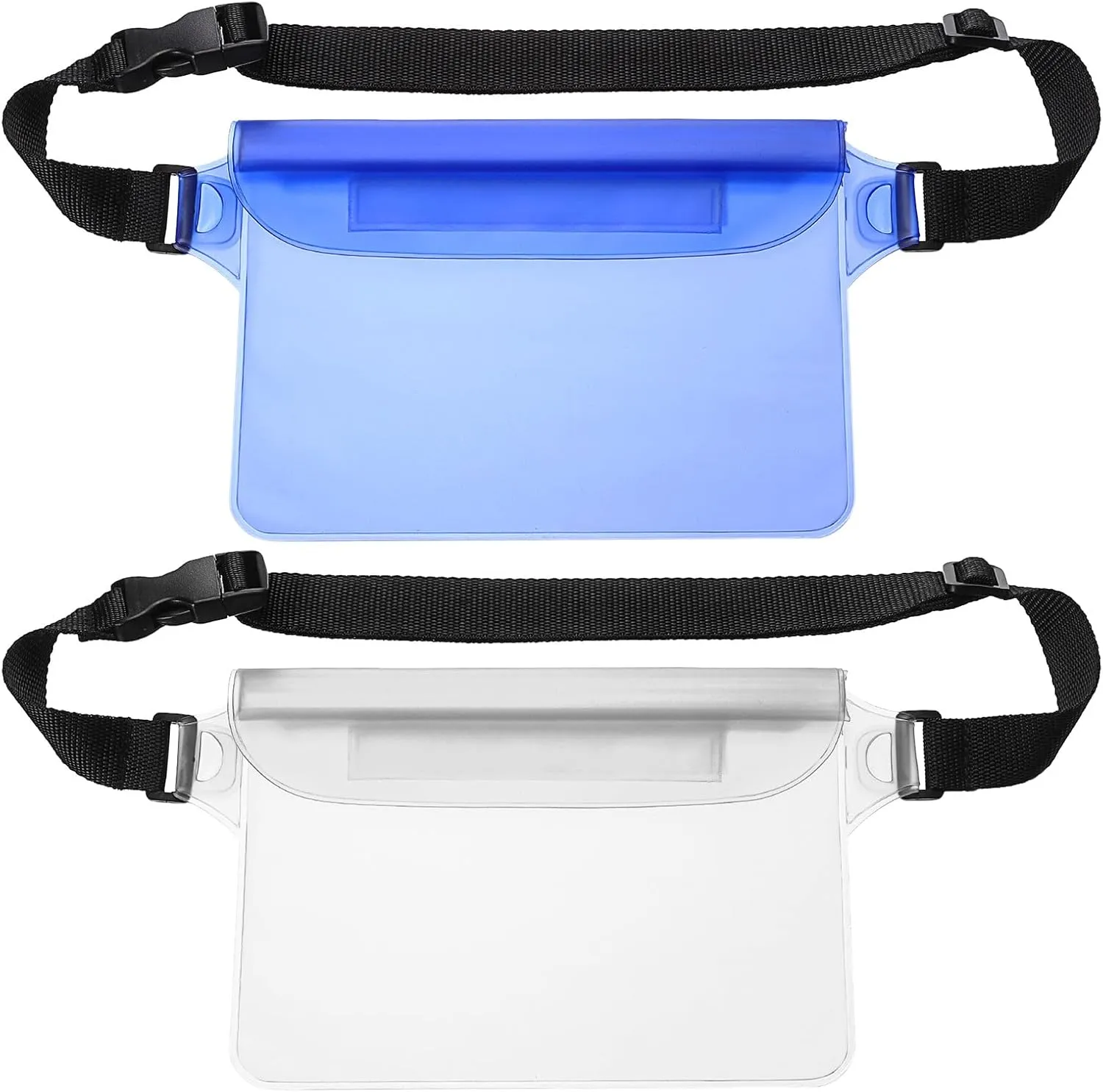 HARFINGTON 2pcs Waterproof Pouch Waterproof Fanny Pack Floating Waterproof Bag with Adjustable Waist Strap for Travel Beach Swimming Kayaking Boating Pool Accessories, Clear Blue Clear White