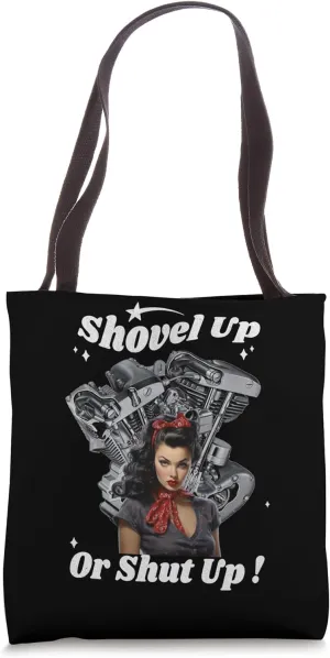 HD Shovelhead VTwin Shovel Up Or Shut Up Retro Beauty Pinup Tote Bag