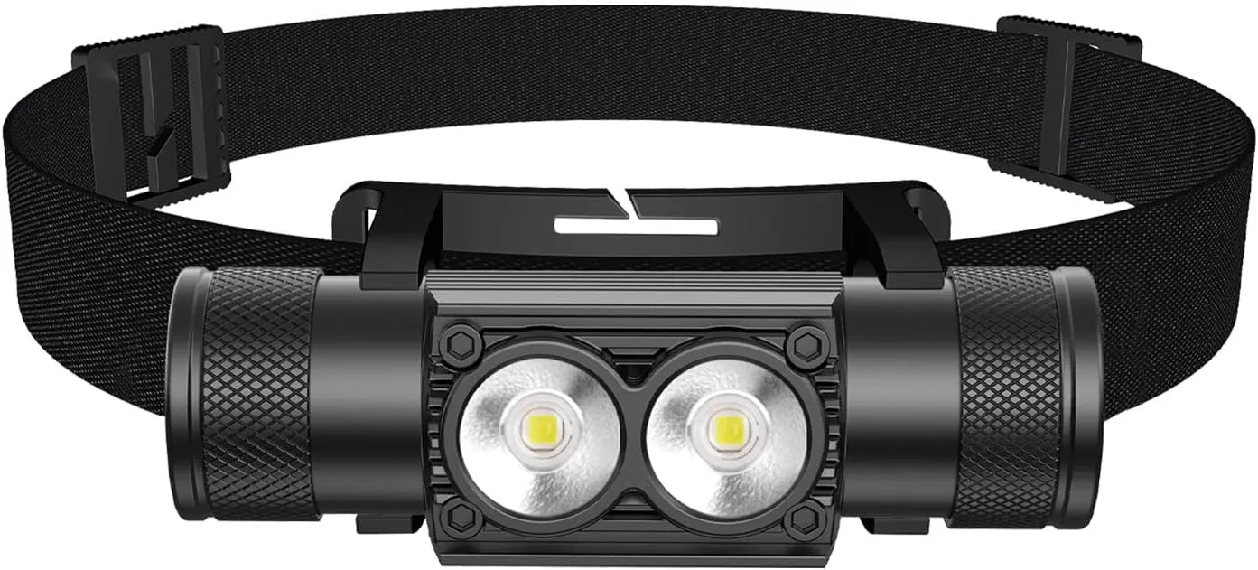 Headlamp Rechargeable, High Lumen Super Bright 180°Beam LED Head Lamp, Head Lights for Forehead, IPX6 Headlamps for Adults, 6 Modes, Fishing, Camping, Running, and Walking Dogs (H25A)