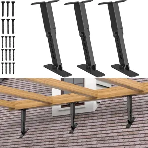 Heavy Duty Roof Riser Brackets Kit,Adjustable Angle Pergola Brackets,Black Metal Roof Riser Beam Bracket for Roof Pergola Gazebo Patio(3 Pack)