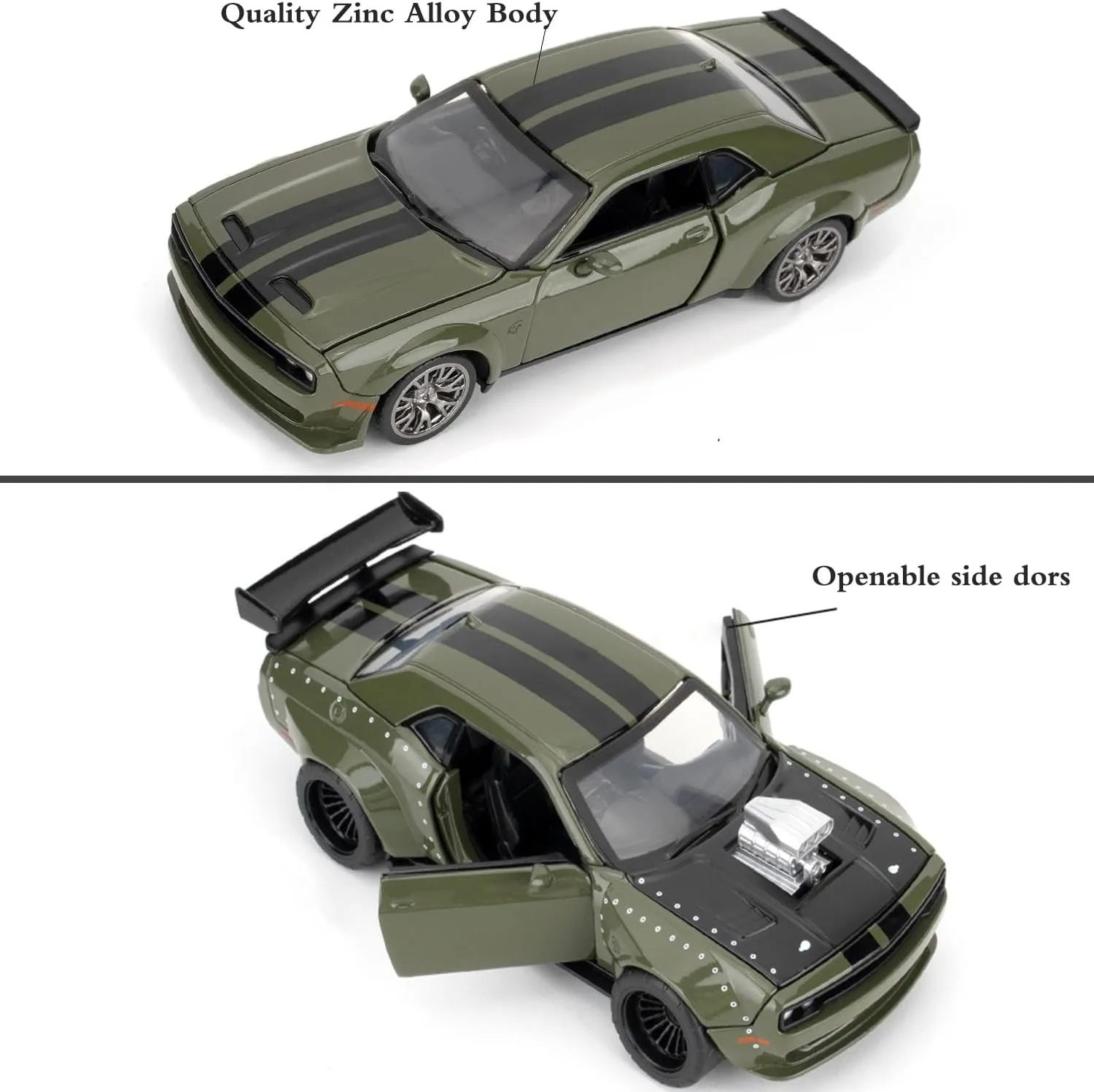 Hellcat DIY Disassembly Toy Car 1:36 Dodge Challenger SRT Building Kit for Kids Ages 3  Diecast Model Cars with Open Doors STEM Learning Gift for Boys Girls Ages 4-7(Green)