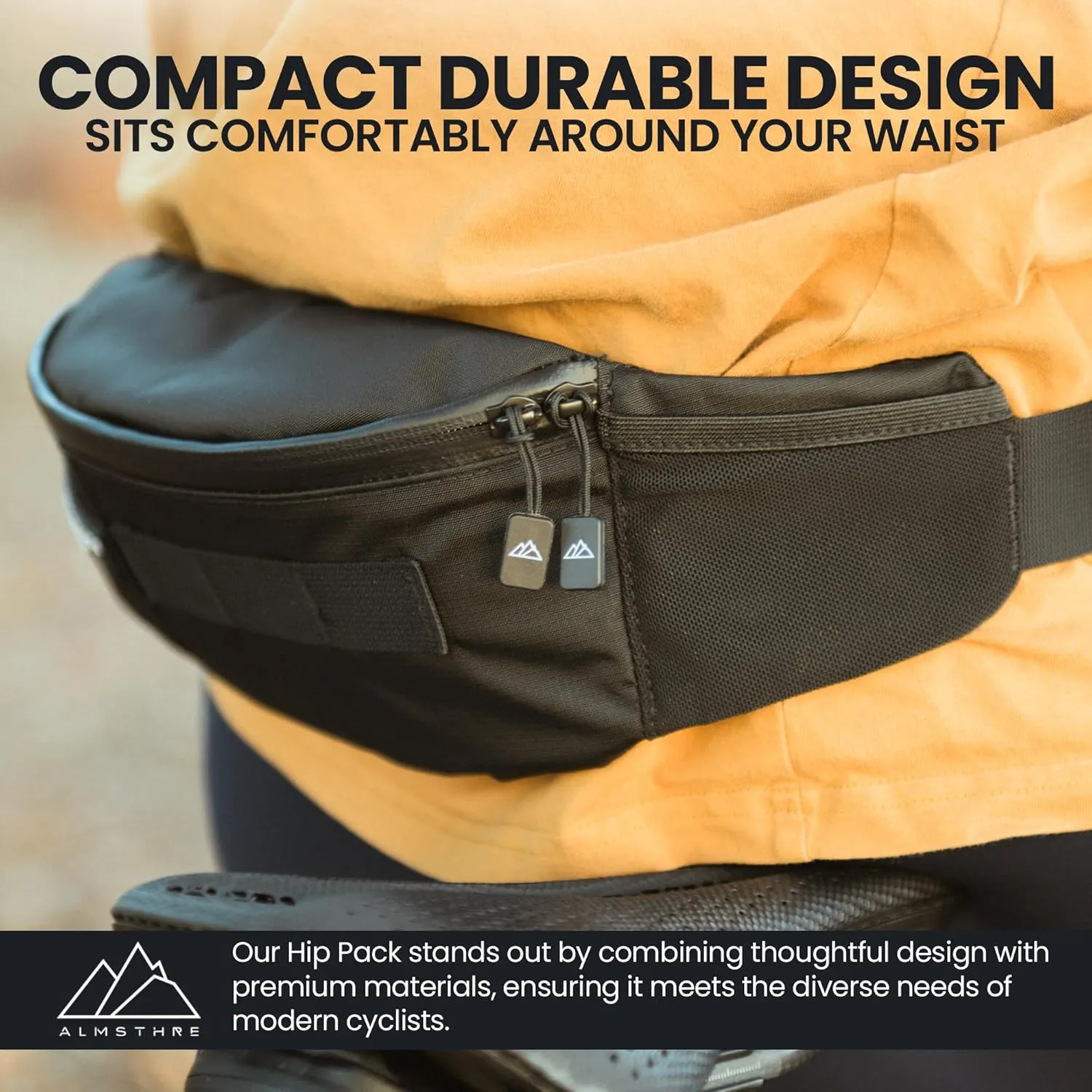 Hip Pack - Midnight Black | Durable & Waterproof Fanny Pack for Cyclists | Adjustable Fit with Organized Storage | Recycled Ripstop Nylon for Biking, Hiking, and Everyday Carry