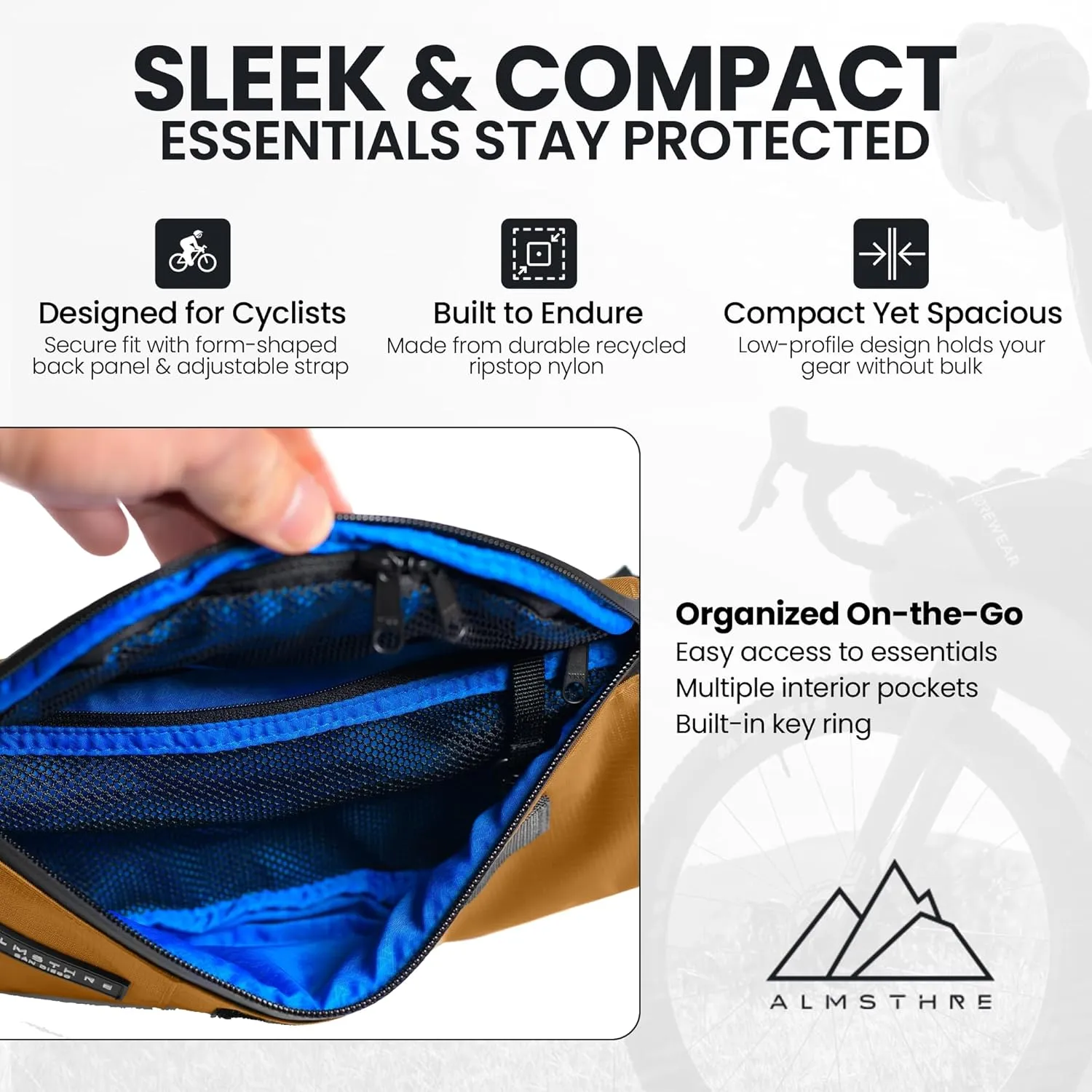 Hip Pack - Midnight Black | Durable & Waterproof Fanny Pack for Cyclists | Adjustable Fit with Organized Storage | Recycled Ripstop Nylon for Biking, Hiking, and Everyday Carry