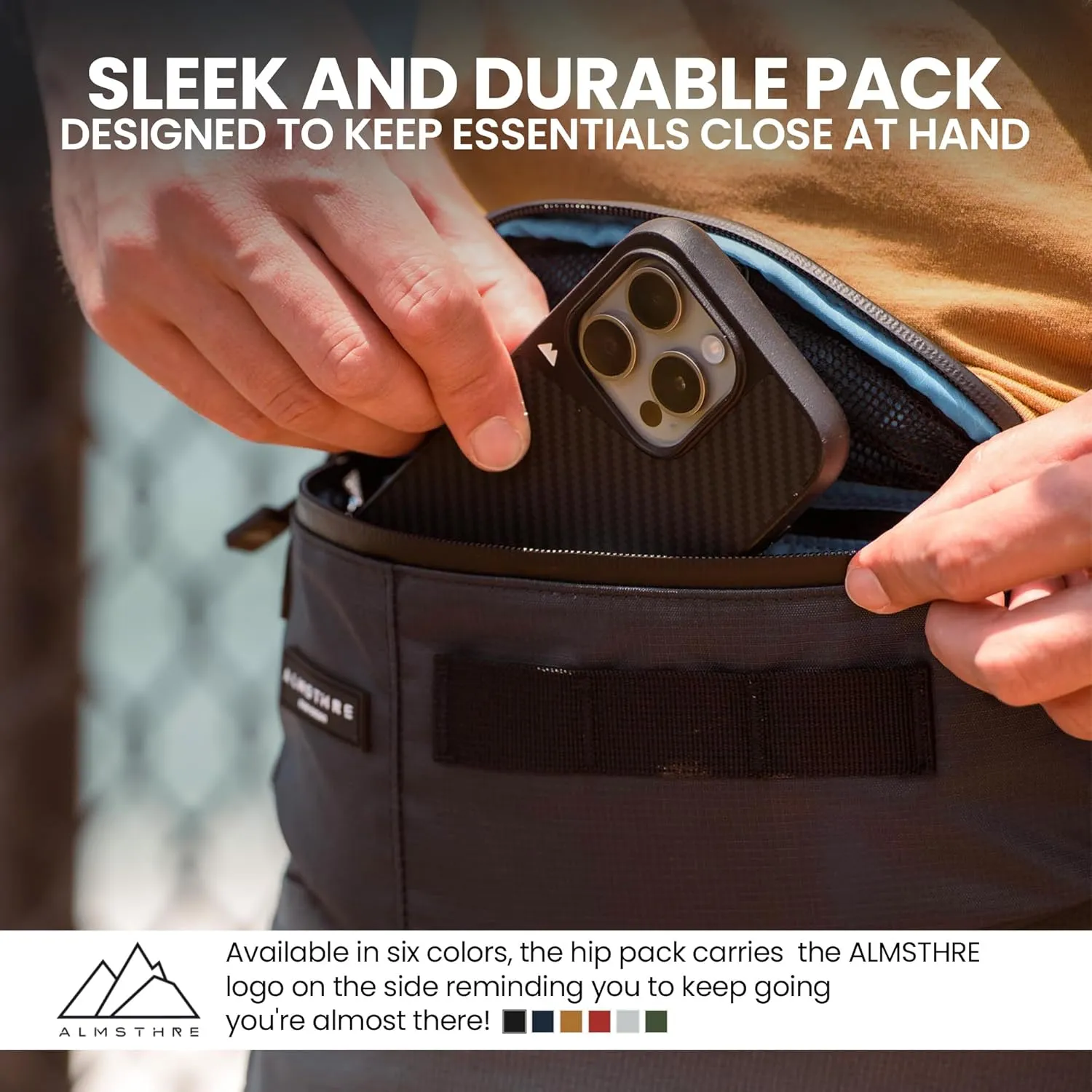 Hip Pack - Midnight Black | Durable & Waterproof Fanny Pack for Cyclists | Adjustable Fit with Organized Storage | Recycled Ripstop Nylon for Biking, Hiking, and Everyday Carry