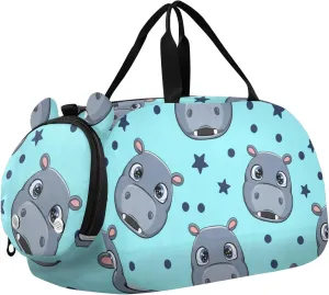 Hippo Glow Kids Overnight Duffle Bag,Gymnastics Sports Dance Bag with Shoe Compartment & Wet Pocket, Travel Weekender Tote for Boys & Girls
