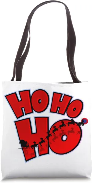Ho Ho Ho! Santa Clause & Reindeer Riding Sleigh Christmas Tote Bag
