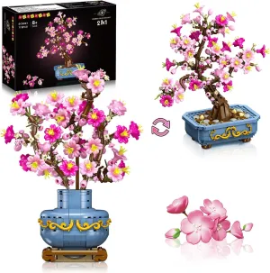 HOGOKIDS Flowers Cherry-Blossom Bonsai Building Set - 2 in 1 Artificial Bonsai Tree Plants for Home Decor & Display Cherry Botanical Flowers Building Toy Birthday Gift for Adults Teens Kids(775PCS)