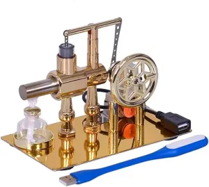 Hot Air Stirling Engine Motor Education Model Toy Electricity Power Generator LED Lights Kit Class Teaching Stirling Engine Kit for Adults Desktop Educational Physics Experiment Kit Toy Gift